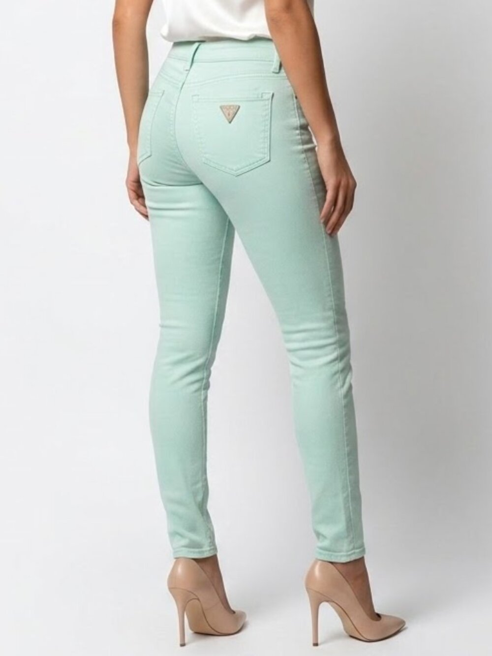 GUESS Y2K Pastel Mint Green Skinny Jeans Size 26 Seafoam Low Mid Rise Denim